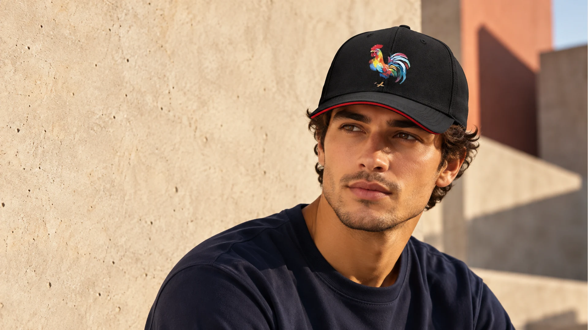 Colorful Rooster Mens Womens Baseball Cap Gift Hat — styled on a model
