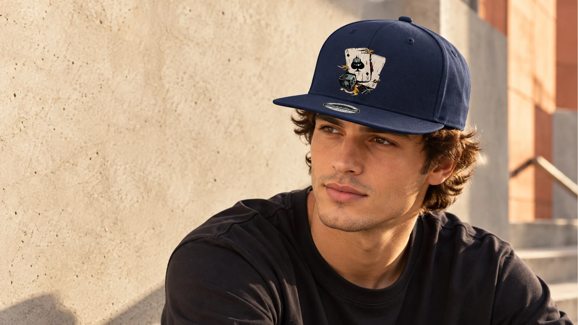 Ace of Spades Dice Mens Snapback Cap Poker Gift — styled on a model