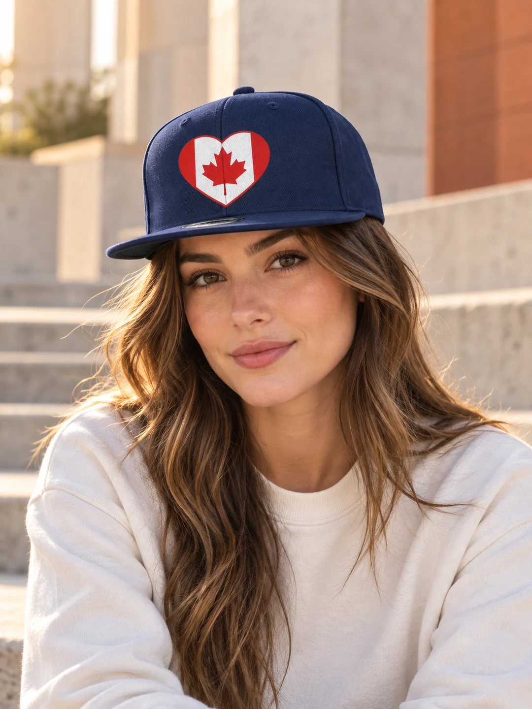Canada Flag Heart Mens Snapback Baseball Cap Gift — styled on a model